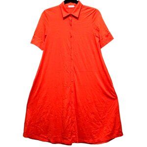 Anonymi Womens Orange A-Line Button-Down Midi Shirt Dress S 100% Pima Cotton